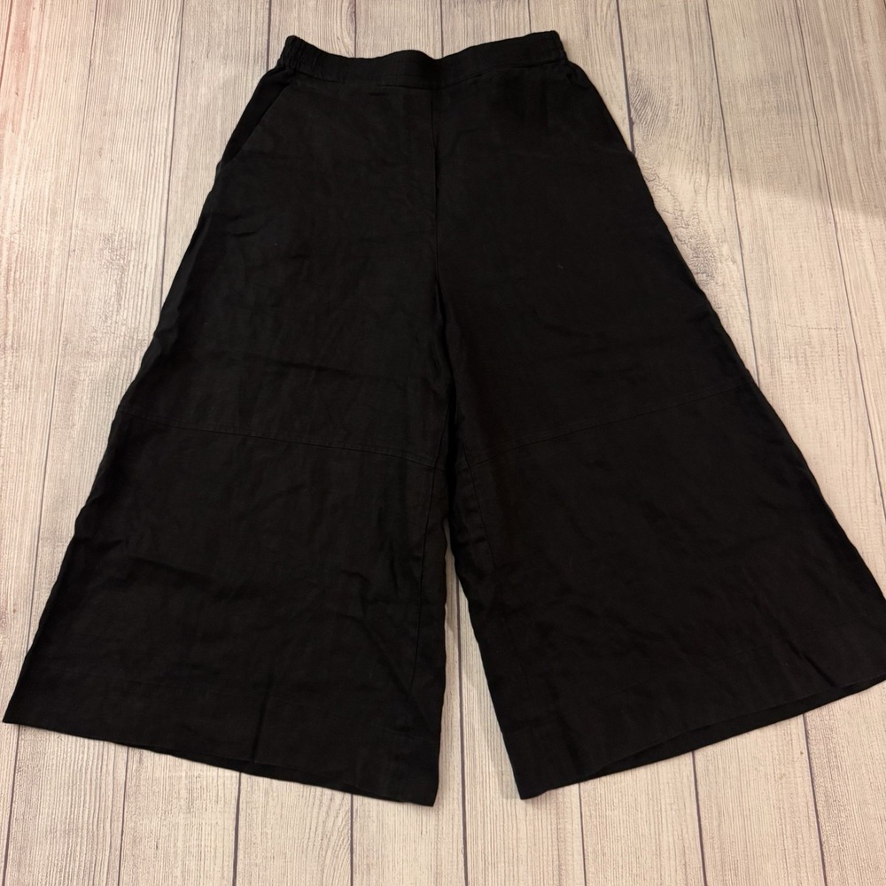 COS Women's Black 100% Linen Wide Leg Cropped Pants EUR 38 US 6 Inseam 20"